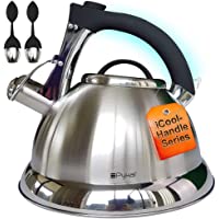 Tetera silbante con agarre iCool- Tetera de acero inoxidable quirúrgico- para cocina de inducción- gas y eléctrica- 2…